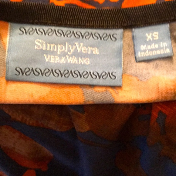 🌸3/$25 Simply Vera Wang Blue & Orange Drape Neck Top with Ruching, Size XS - Picture 9 of 12